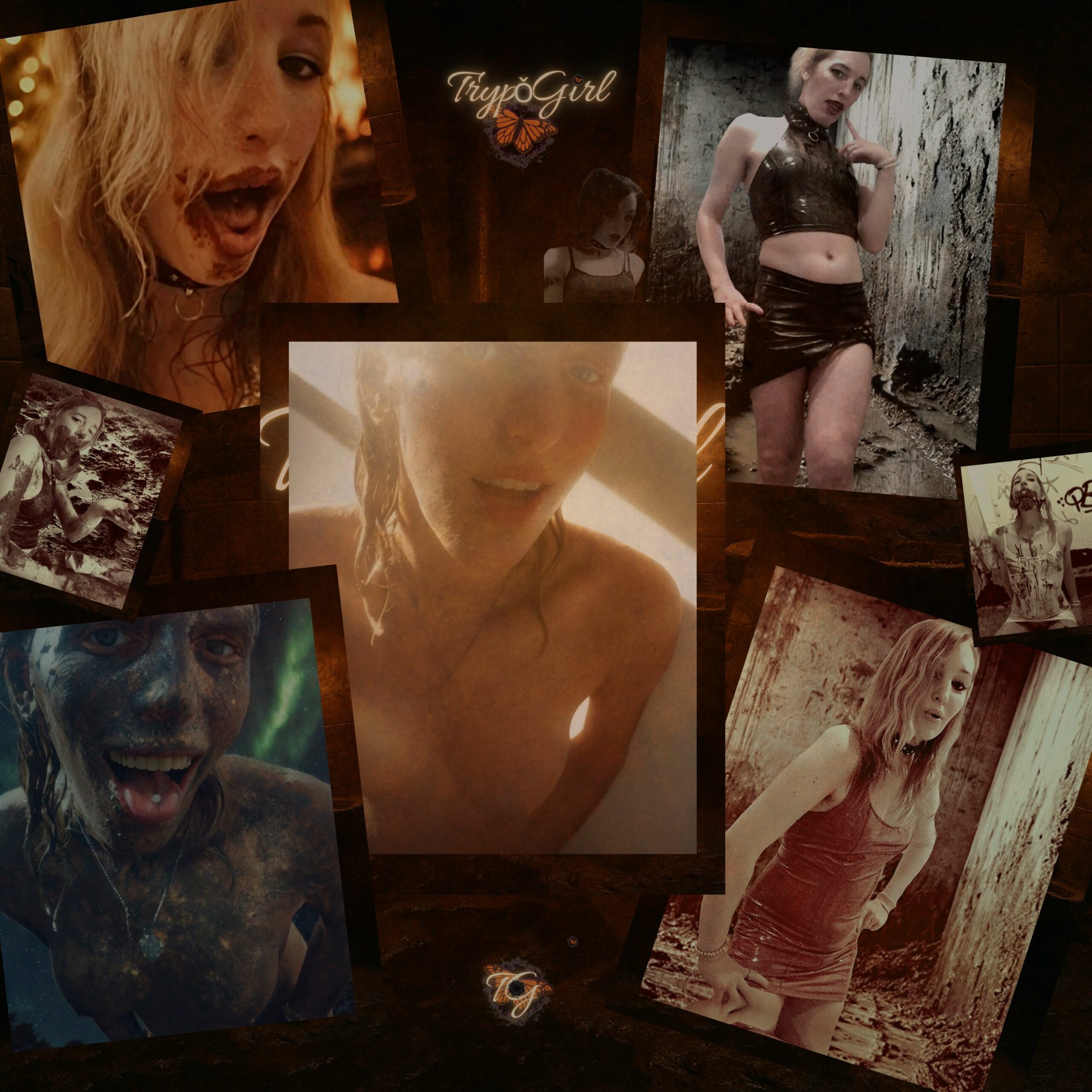 TrypoGirl-Body-Art-&-Transformation Erotic body art photograph by Trypogirl aka Mystique Nalina, featuring cosmic body painting, sensual open mouth with pill on tongue, surreal fetish and erotic photography